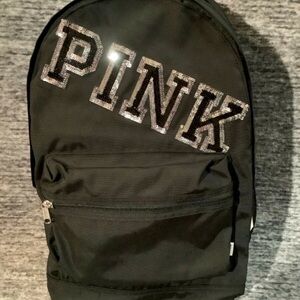 PINK Victoria's Secret Black Backpack with Silver Accents